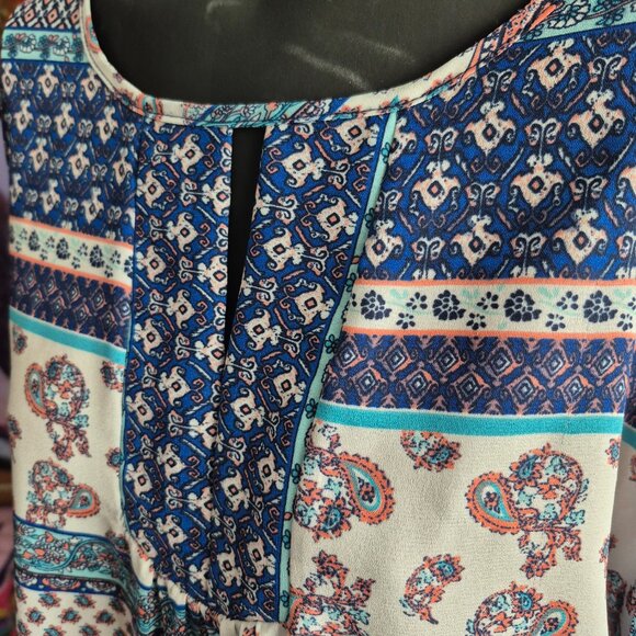 Blue Paisley Sheer Boho Chic Top - Picture 3 of 5